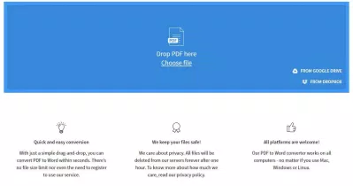 Sau đó, bạn click vào "Choose file" để tải file PDF lên, ngoài ra bạn có thể tải file từ Google Drive và Dropbox. Ảnh: BlogAnChoi