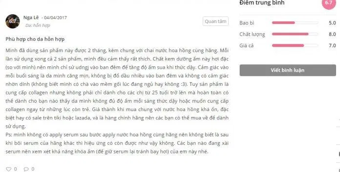 Đánh giá của một khách hàng đã sử dụng sản phẩm 3W Clinic Collagen Whitening Eye Cream trên Sheis.vn đánh giá