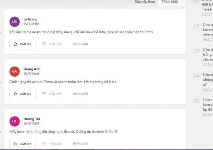 Đánh giá của khách hàng sử dụng sản phẩm trên trang Chamhoi (nguồn ảnh: BlogAnChoi).