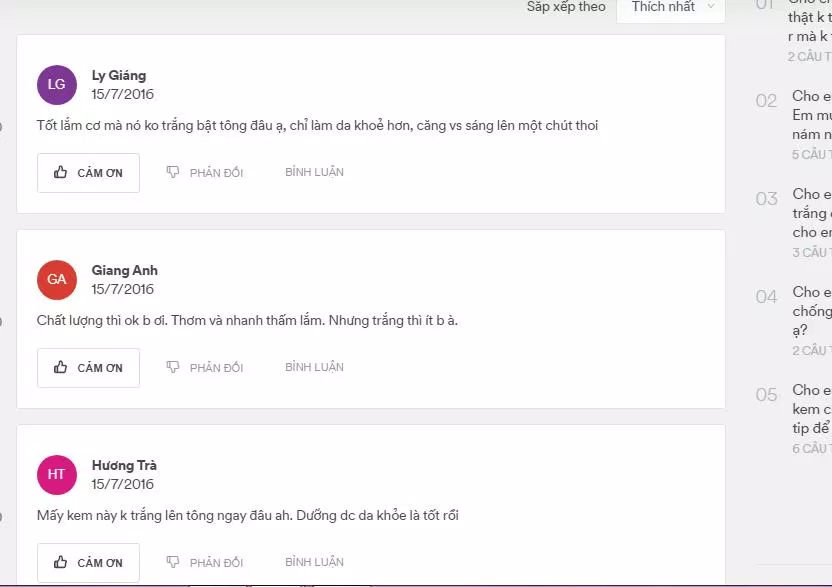 Đánh giá của khách hàng sử dụng sản phẩm trên trang Chamhoi (nguồn ảnh: BlogAnChoi).