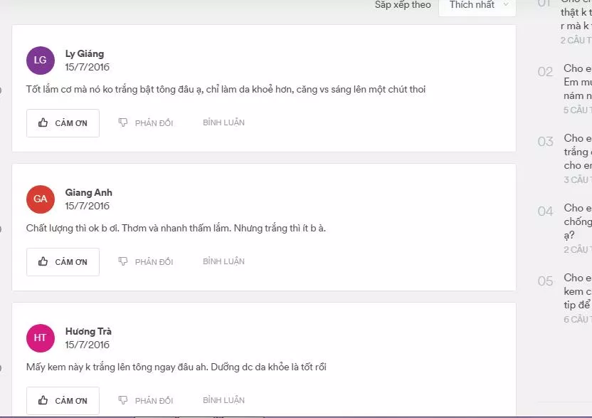 Đánh giá của khách hàng sử dụng sản phẩm trên trang Chamhoi (nguồn ảnh: BlogAnChoi). 