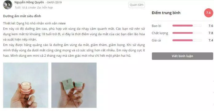 Đánh giá của khách hàng đã sử dụng sản phẩm Clinique All About Eyes trên Sheis.vn đánh giá