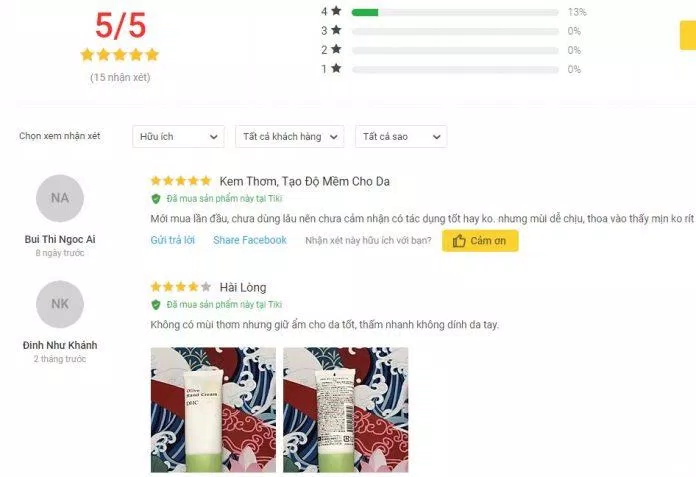 Đánh giá từ khách hàng sử dụng sản phẩm trên trang Tiki (Ảnh:  TinhVe)