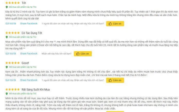 Đánh giá từ khách hàng sử dụng sản phẩm trên trang Tiki Đánh giá từ khách hàng sử dụng sản phẩm trên trang Tiki (Ảnh: BlogAnChoi)