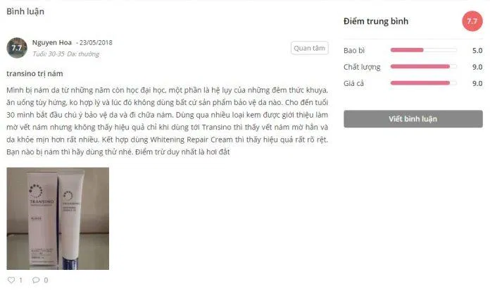 Nhận xét từ một khách hàng đã sử dụng sản phẩm trên trang Sheis.vn Nhận xét từ một khách hàng đã sử dụng sản phẩm trên trang Sheis.vn (Ảnh: BlogAnChoi)