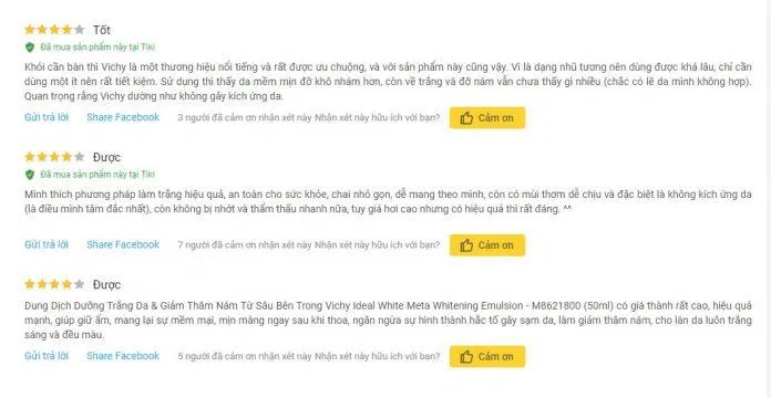 Đánh giá từ khách hàng sử dụng sản phẩm trên Tiki Đánh giá từ khách hàng sử dụng sản phẩm trên Tiki (Ảnh: BlogAnChoi)