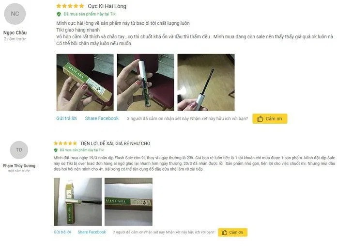 Đánh giá mascara dầu dừa dưỡng mi Milaganics từ khách hàng