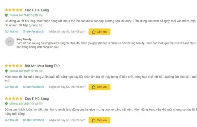 Đánh giá từ khách hàng đã sử dụng sản phẩm trên trang Tiki Đánh giá từ khách hàng đã sử dụng sản phẩm trên trang Tiki (Ảnh: BlogAnChoi)