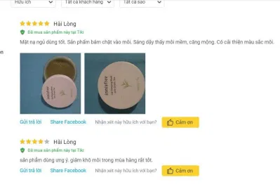 Đánh giá từ khách hàng đã sử dụng sản phẩm trên trang Tiki Đánh giá từ khách hàng đã sử dụng sản phẩm trên trang Tiki (Ảnh: BlogAnChoi)