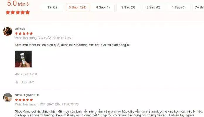 Khách hàng đánh giá về sản phẩm Roc Retinol Correxion Eye Cream trên Shopee đánh giá