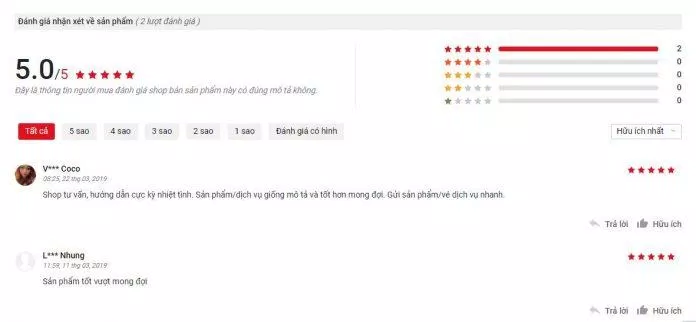 Đánh giá của khách hàng sử dụng sản phẩm trên trang Sendo (nguồn ảnh: BlogAnChoi).