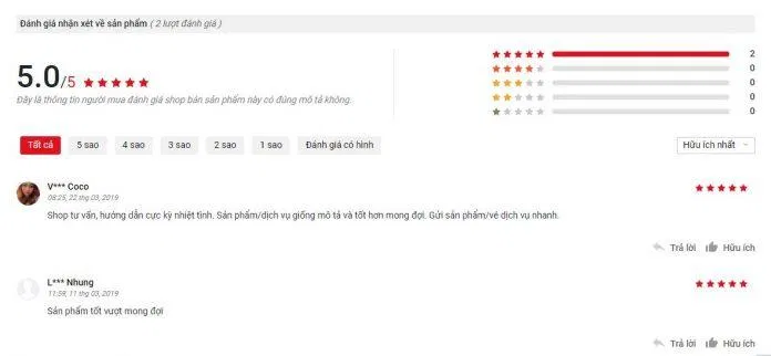 Đánh giá của khách hàng sử dụng sản phẩm trên trang Sendo (nguồn ảnh: BlogAnChoi).