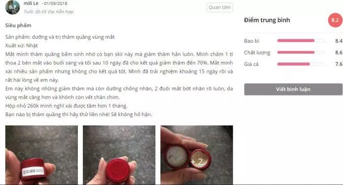 Đánh giá của khách hàng trên trang Sheis.vn đánh giá