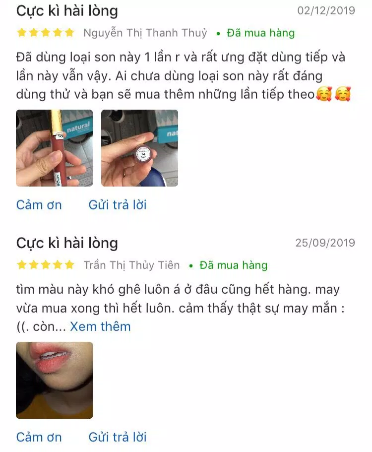 Đánh giá của khách hàng trên Tiki (nguồn: Internet).