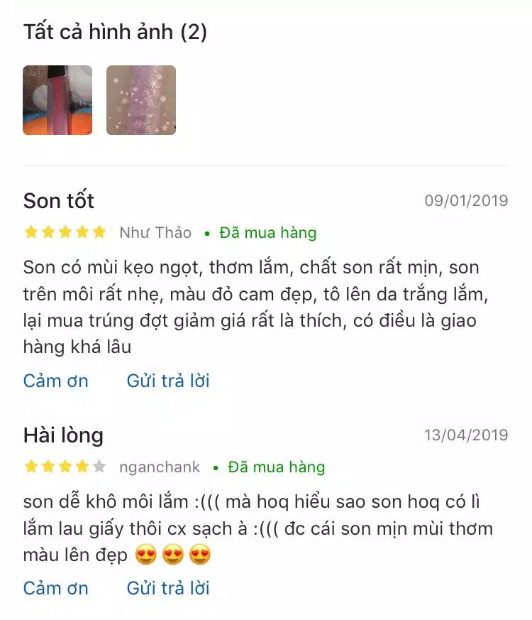 Đánh giá của khách hàng trên Tiki