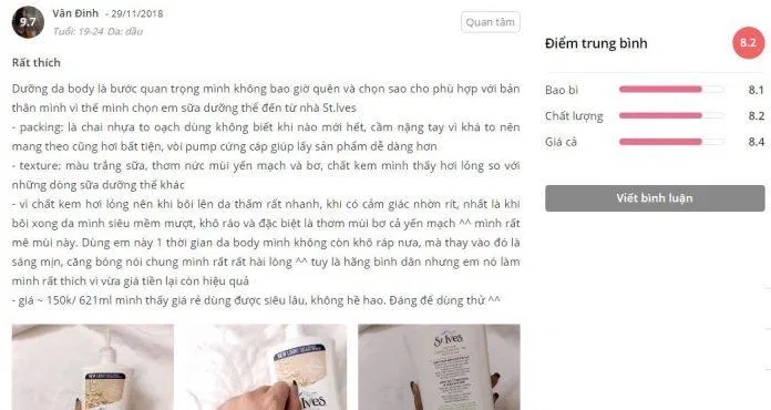 Một review của khách hàng đã sử dụng sản phẩm trên Sheis.vn đánh giá stives