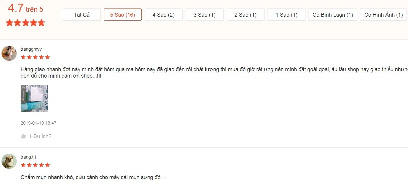 Review của khách hàng về sản phẩm trên Shopee đánh giá