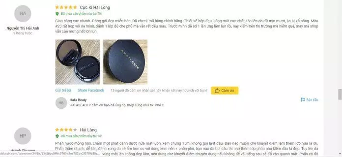 Đánh giá của khách hàng sử dụng sản phẩm trên trang Tiki (nguồn ảnh: BlogAnChoi).