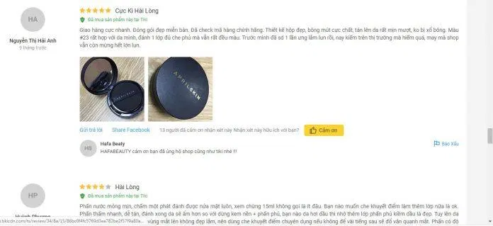 Đánh giá của khách hàng sử dụng sản phẩm trên trang Tiki (nguồn ảnh: BlogAnChoi).