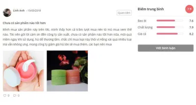 Nhận xét từ một khách hàng đã sử dụng sản phẩm trên trang Sheis.vn Nhận xét từ một khách hàng đã sử dụng sản phẩm trên trang Sheis.vn (Ảnh: BlogAnChoi)