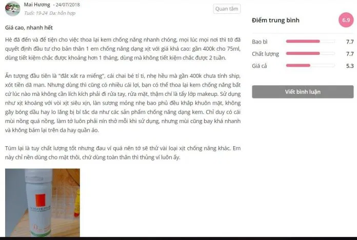 Đánh giá của khách hàng trên trang Sheis. (nguồn: BlogAnChoi)