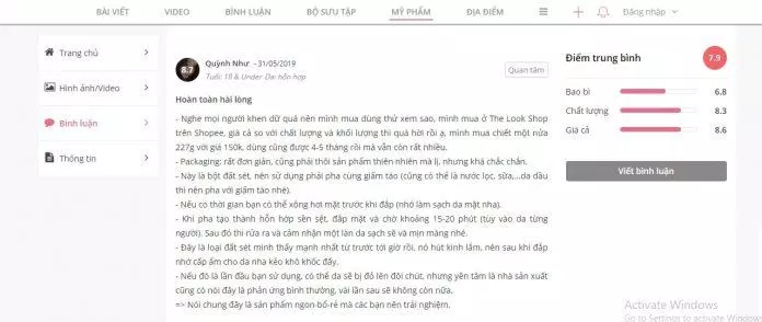 Review của khách hàng trên Sheis (Ảnh: BlogAnChoi)