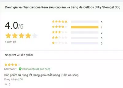 Review kem dưỡng Cellcos Silky Stemgel từ khách hàng trên Lazada