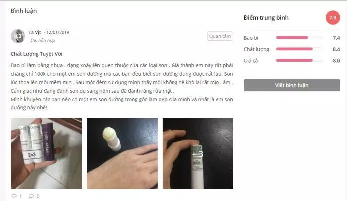 Khả năng thẩm thấu nhanh, không gây bóng môi và cơ chế trị thâm môi bằng cách tẩy tế bào chết mới lạ của Caudalie, khiến các cô nàng lựa chọn tin dùng sử dụng. (Ảnh: BlogAnChoi) Giá thành phải chăng cùng hiệu quả dưỡng môi ổn định của son dưỡng Caudalie. (Ảnh: BlogAnChoi)