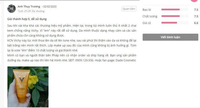 Thẩm thấu nhanh qua da và không gây bết dính, vệt trắng, đến người đọc này còn phải thủ sẵn 2 lọ kem chống nắng Vichy cơ mà. (Ảnh: BlogAnChoi) Thẩm thấu nhanh qua da và không gây bết dính, vệt trắng, đến người đọc này còn phải thủ sẵn 2 lọ kem chống nắng Vichy cơ mà. (Ảnh: BlogAnChoi)