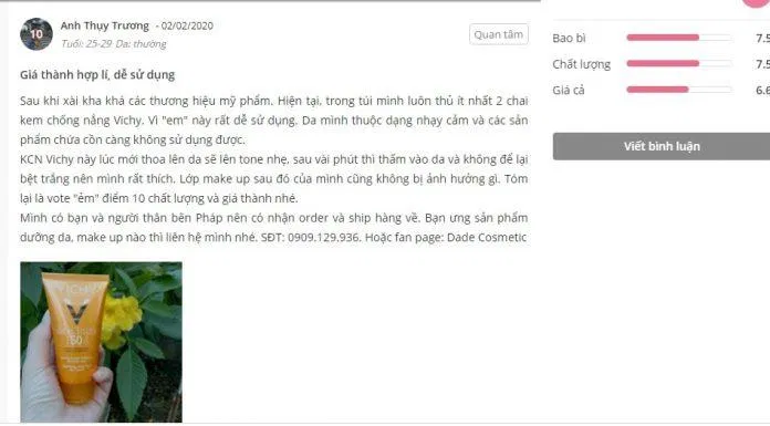 Thẩm thấu nhanh qua da và không gây bết dính, vệt trắng, đến người đọc này còn phải thủ sẵn 2 lọ kem chống nắng Vichy cơ mà. (Ảnh: BlogAnChoi) Thẩm thấu nhanh qua da và không gây bết dính, vệt trắng, đến người đọc này còn phải thủ sẵn 2 lọ kem chống nắng Vichy cơ mà. (Ảnh: BlogAnChoi)
