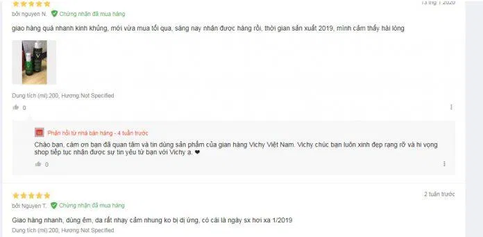 Review đánh giá của khách hàng sử dụng sản phẩm làm sạch sâu da của Vichy tại Lazada. (Ảnh: BlogAnChoi) Review đánh giá của khách hàng sử dụng sản phẩm làm sạch sâu da của Vichy tại Lazada. (Ảnh: BlogAnChoi)