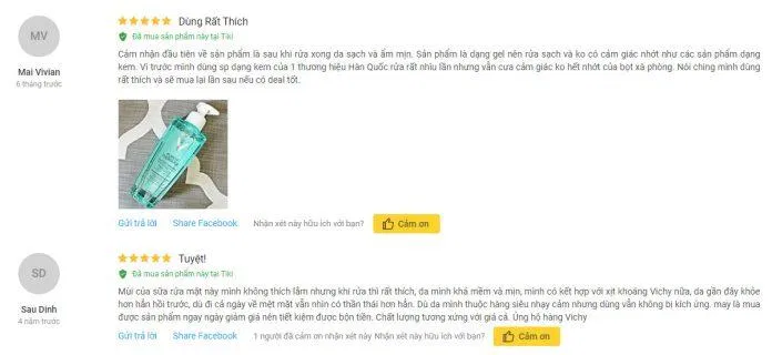 Đánh giá vô cùng chi tiết của khách hàng sử dụng gel rửa mặt thải độc Vichy tại Tiki. (Ảnh: BlogAnChoi) Đánh giá vô cùng chi tiết của khách hàng sử dụng gel rửa mặt thải độc Vichy tại Tiki. (Ảnh: BlogAnChoi)
