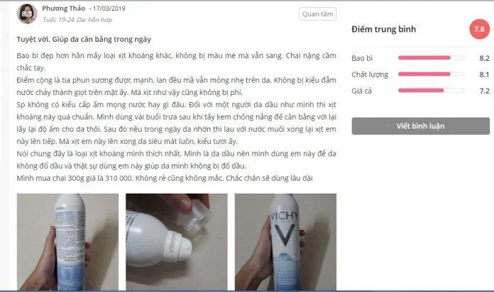 Xịt khoáng Vichy với khả năng cấp ẩm "thần tốc" đủ chinh phục cả những ngày hè nắng nóng nhất nhé. (Ảnh: BlogAnChoi) Xịt khoáng Vichy với khả năng cấp ẩm "thần tốc" đủ chinh phục cả những ngày hè nắng nóng nhất nhé. (Ảnh: BlogAnChoi)