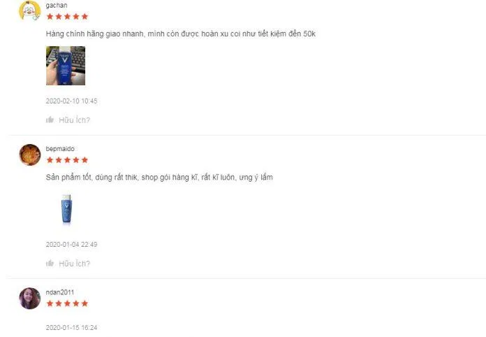 Review đánh giá của khách hàng sử dụng nước hoa hồng cân bằng Vichy tại Shopee. (Ảnh: BlogAnChoi) Review đánh giá của khách hàng sử dụng nước hoa hồng cân bằng Vichy tại Shopee. (Ảnh: BlogAnChoi)
