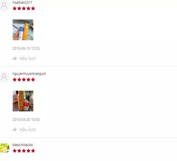 Review đánh giá của khách hàng xịt chống nắng toàn thân Vichy tại Shopee. (Ảnh: BlogAnChoi)