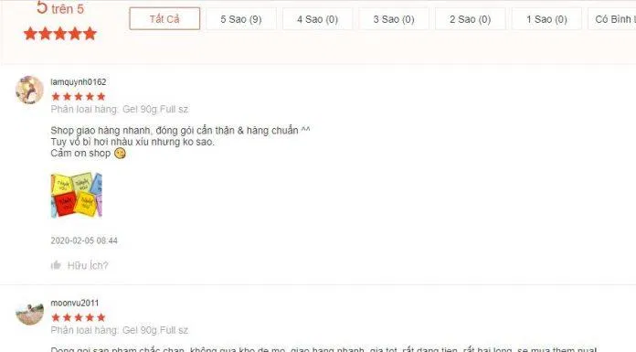 Đánh giá của khách hàng sử dụng sản phẩm trên trang Shopee (nguồn ảnh: BlogAnChoi).