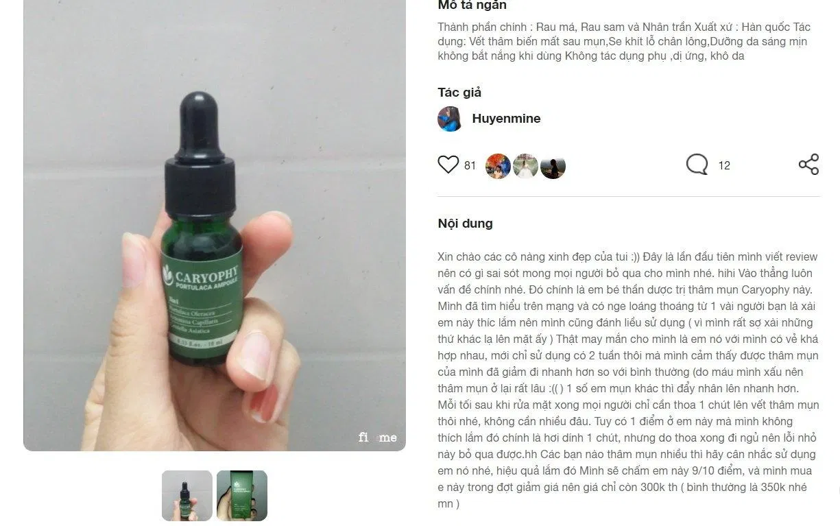 Khách hàng review rất tốt về sản phẩm trên fime.vn đánh giá caryophy fime