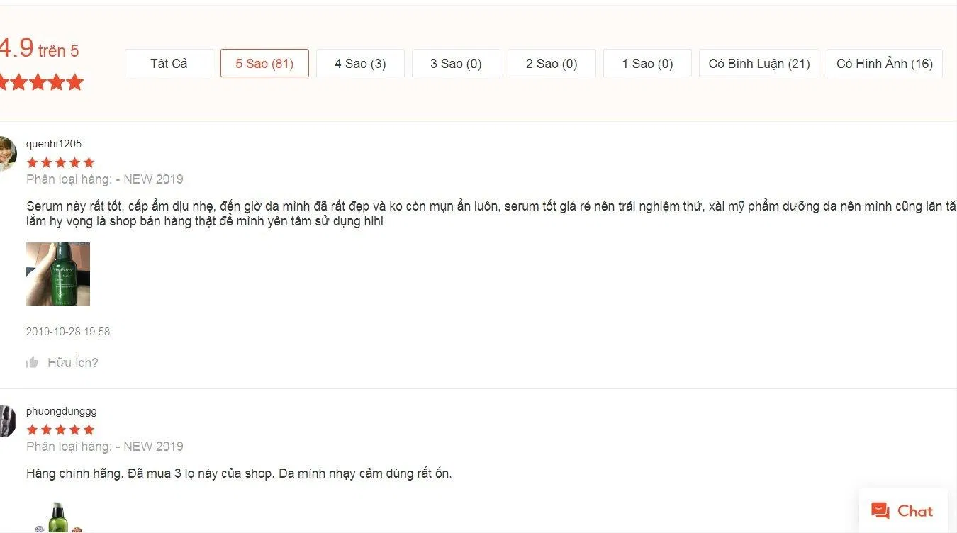 Một vài đánh giá của khách hàng trên Shopee đánh giá innisfree