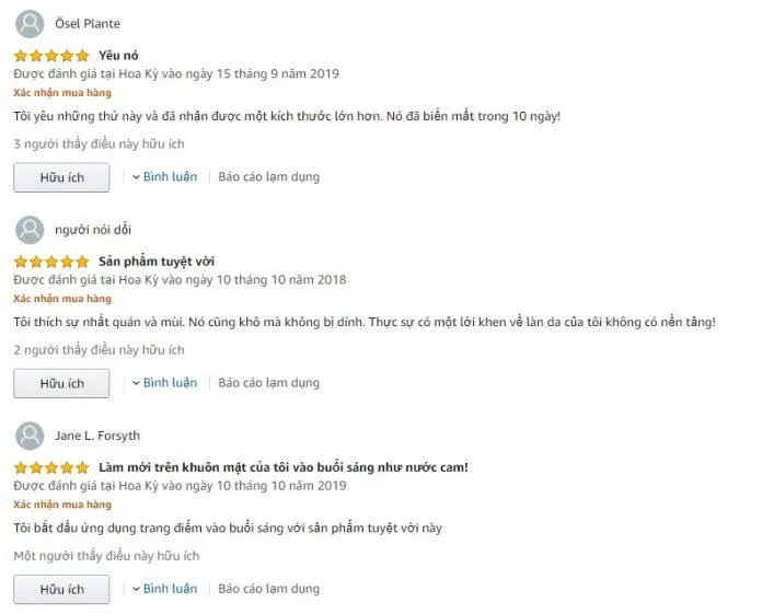 Đánh giá từ khách hàng sử dụng sản phẩm trên trang Amazon Đánh giá từ khách hàng sử dụng sản phẩm trên trang Amazon (Ảnh: BlogAnChoi)