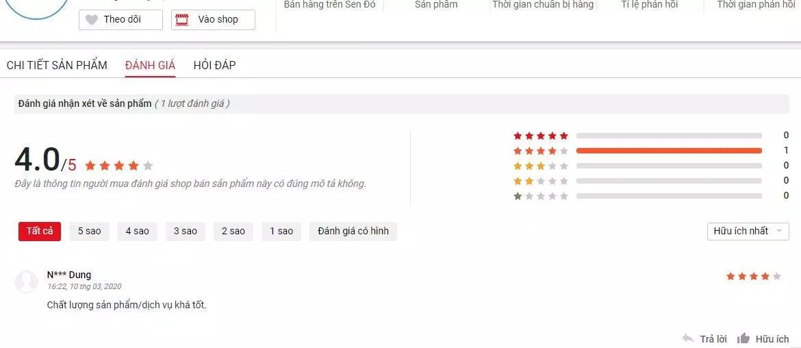 Đánh giá của khách hàng sử dụng sản phẩm trên trang Sendo (nguồn ảnh: BlogAnChoi).