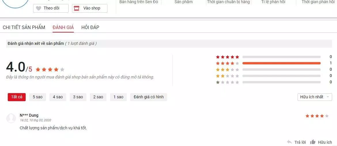Đánh giá của khách hàng sử dụng sản phẩm trên trang Sendo (nguồn ảnh: BlogAnChoi). 