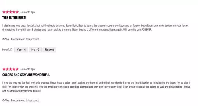 Nhận xét từ một số khách hàng trên trang Maybelline.com Nhận xét từ một số khách hàng trên trang Maybelline.com (Ảnh: BlogAnChoi)