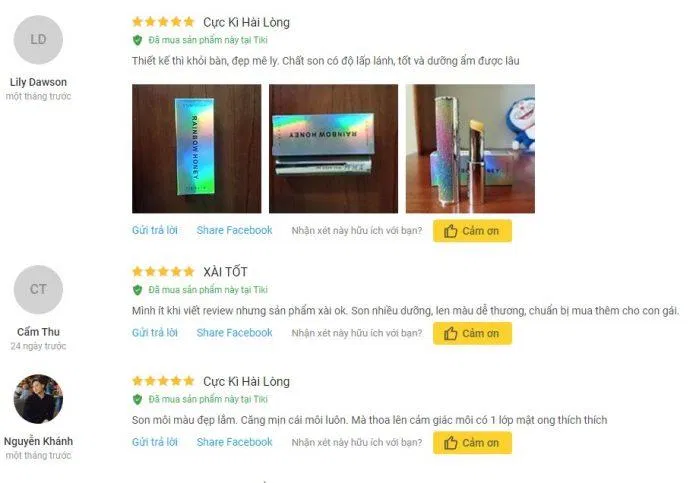 Một số nhận xét từ khách hàng sử dụng trên trang Tiki Một số nhận xét từ khách hàng sử dụng trên trang Tiki (Ảnh: BlogAnChoi)