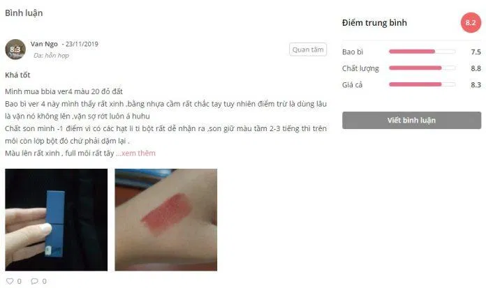 Đánh giá từ khách hàng sử dụng trên trang Sheis.vn Đánh giá từ khách hàng sử dụng trên trang Sheis.vn (Ảnh: BlogAnChoi)