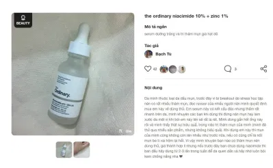 Review của một khách hàng đã sử dụng tinh chất trị mụn The Ordinary Niacinamide 10% + Zinc 1% trên fime.vn đánh giá