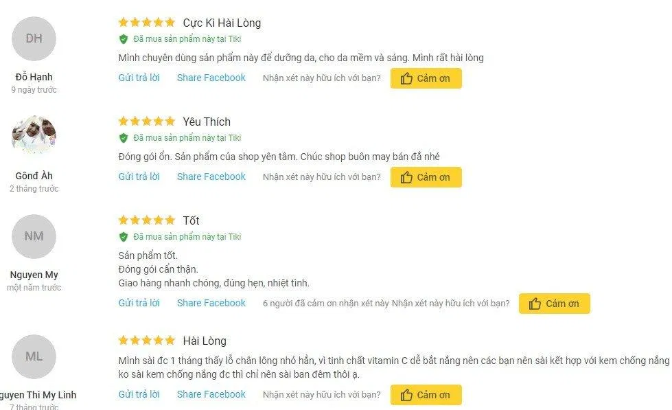 Đánh giá từ khách hàng sử dụng sản phẩm trên trang Tiki Đánh giá từ khách hàng sử dụng sản phẩm trên trang Tiki (Ảnh: BlogAnChoi)