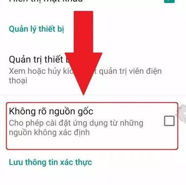 Chọn vào dòng không rõ nguồn gốc để có thể cái đặt ứng dụng từ file APK (Ảnh: BlogAnChoi)