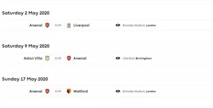 Lịch thi đấu bóng đá của Arsenal