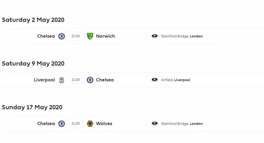 Lịch thi đấu bóng đá của Chelsea Lịch thi đấu bóng đá của Chelsea
