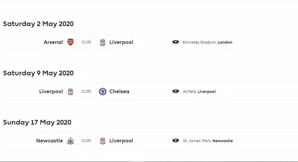 Lịch thi đấu bóng đá của Liverpool Lịch thi đấu bóng đá của Liverpool